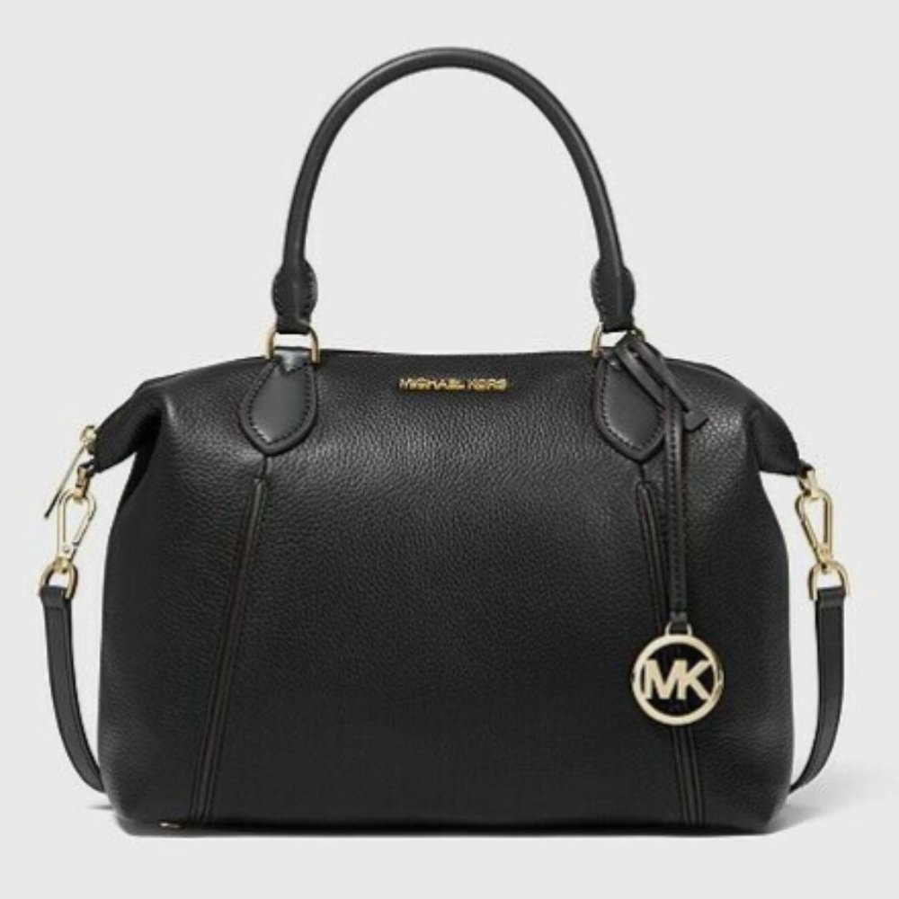 New Michael Kors Black Lenox Large Pebbled Leather Tote Crossbody Shoulder Bag